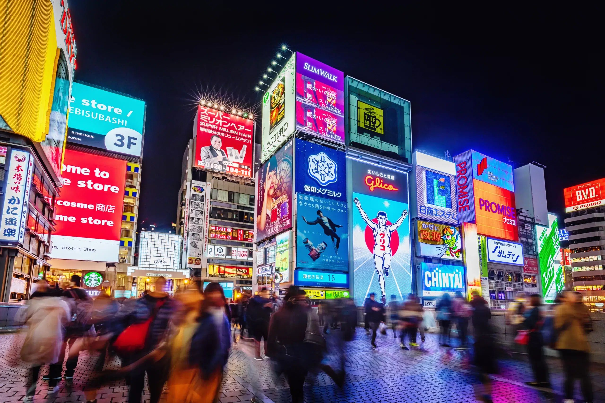 Crowded Dotonbori Bridge Osaka At Night Japan_iStock 1166150714 Scaled
