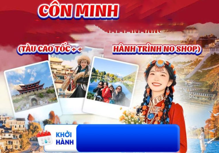 Tour Côn Minh Mono – Đại Quan Lầu – Hồ Điền Trì – Cổ Trấn Quan Đô – Chùa Đồng Kim Điện – Chợ Hoa Đấu Nam 4N4D Ô Tô, Tàu Cao Tốc